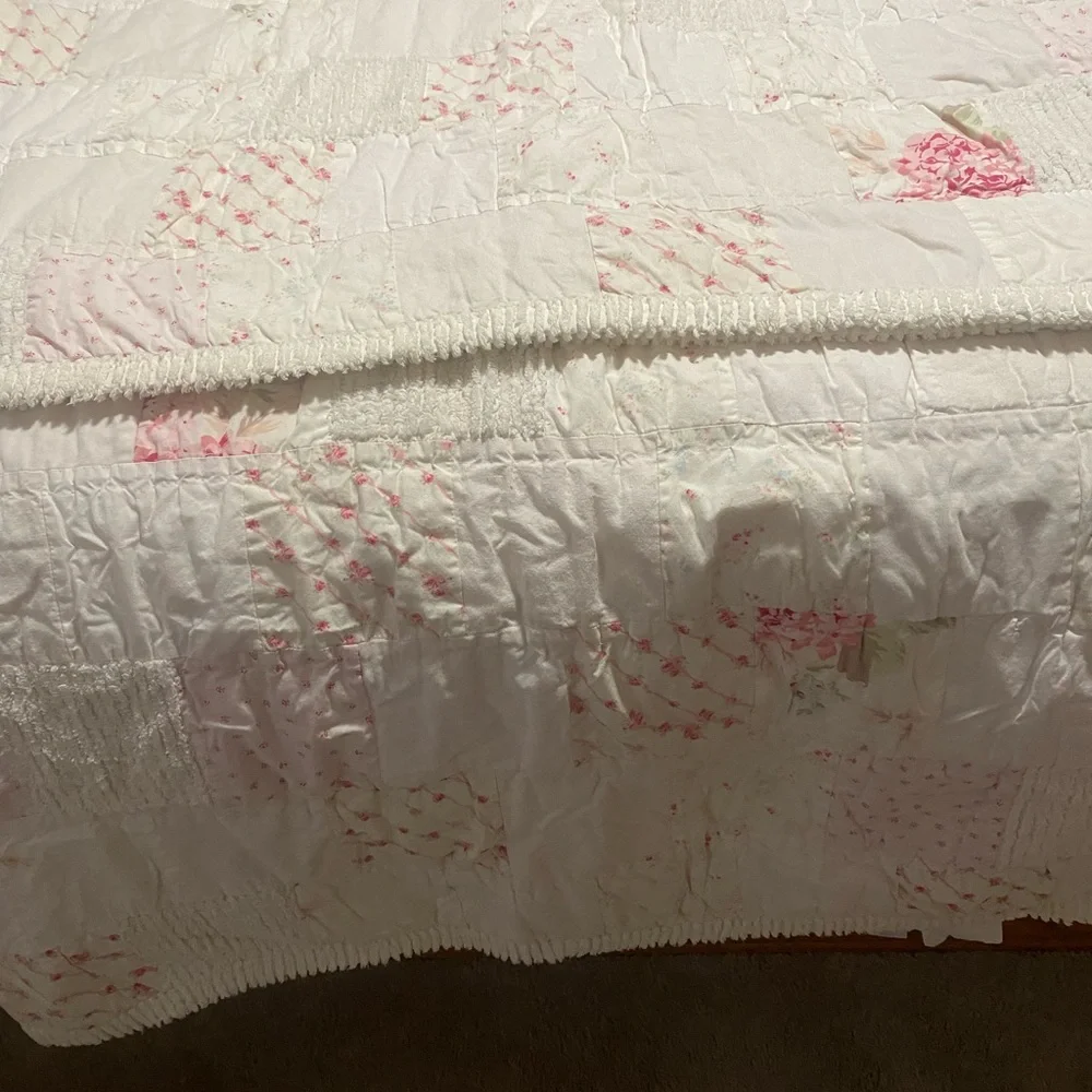 Simply Shabby Chic White and Pink Patchwork Quilt